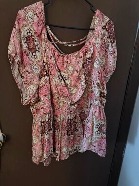 torrid Pink & Brown Paisley Print Peasant Tunic
